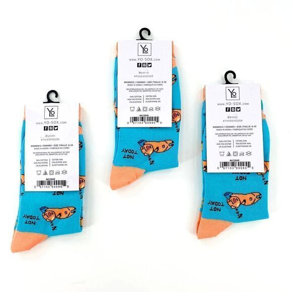 NWT Yo Sox Not Today Sleeping Pig  Women's Crew Sock Blue 3 Pack - Picture 7 of 7